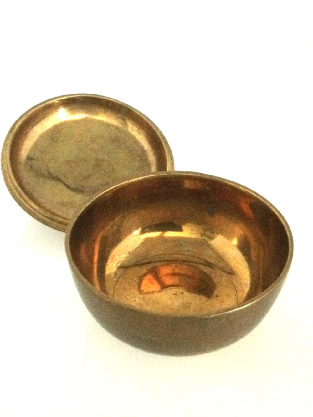 Vintage Etched Brass Lidded Bowl Jar 2.5" tall by 3.5" wide‎ with Aged Patina